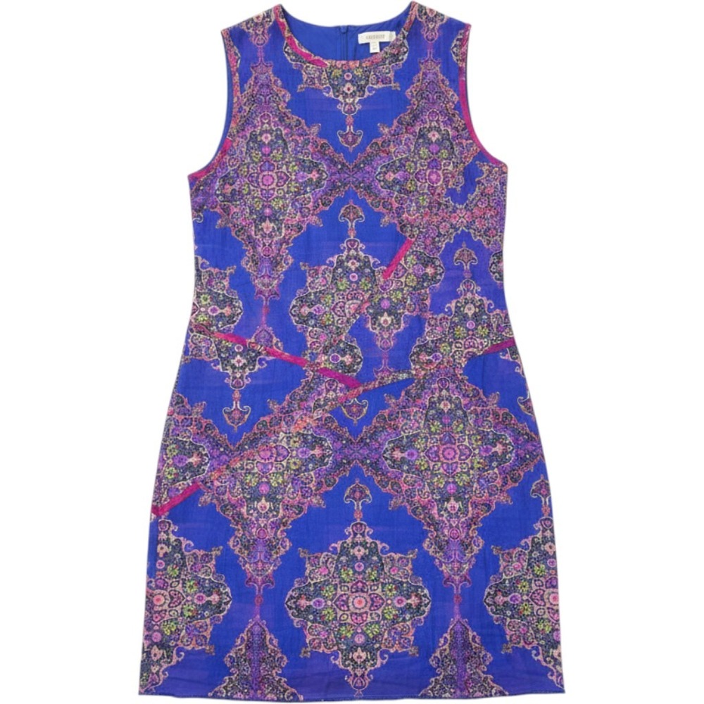 Artelier Nicole Miller Blue Medallion Paisley Print Sleeveless Shift Dress 6